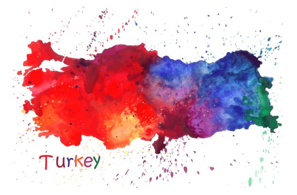 istock Watercolor map of Turkey. Stylized image with spots and splashes of paint. Vector illustration 1211330867