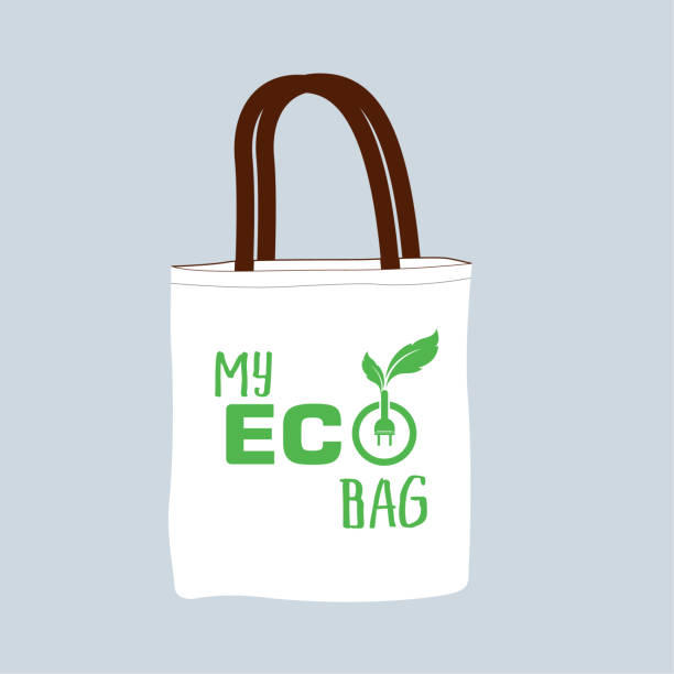 istock Eco canvas bag. say no to plastic bags, refuse ban slogan and textile shopping handbag illustration 1211331765