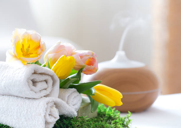 istock Spa composition with Aromatherapy and body care items. 1211338012