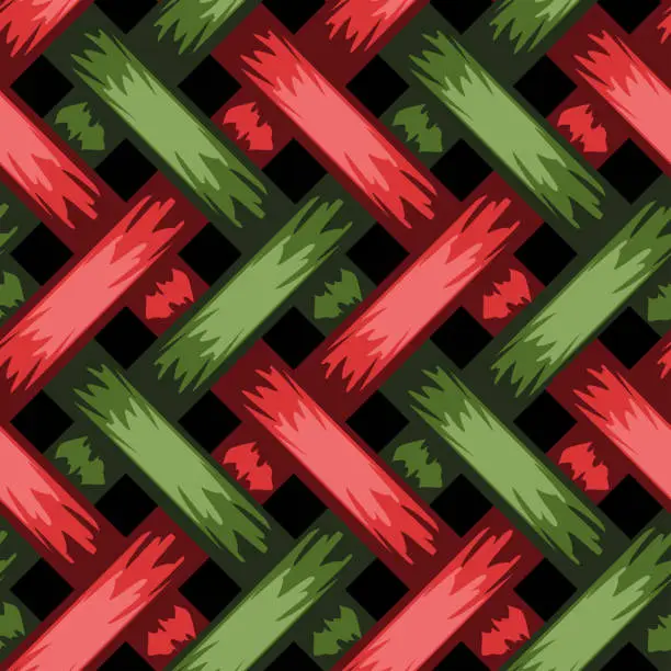 Vector illustration of Seamless vector pattern texture red and green braiding. Fabric textile warn wallpaper design for Christmas.
