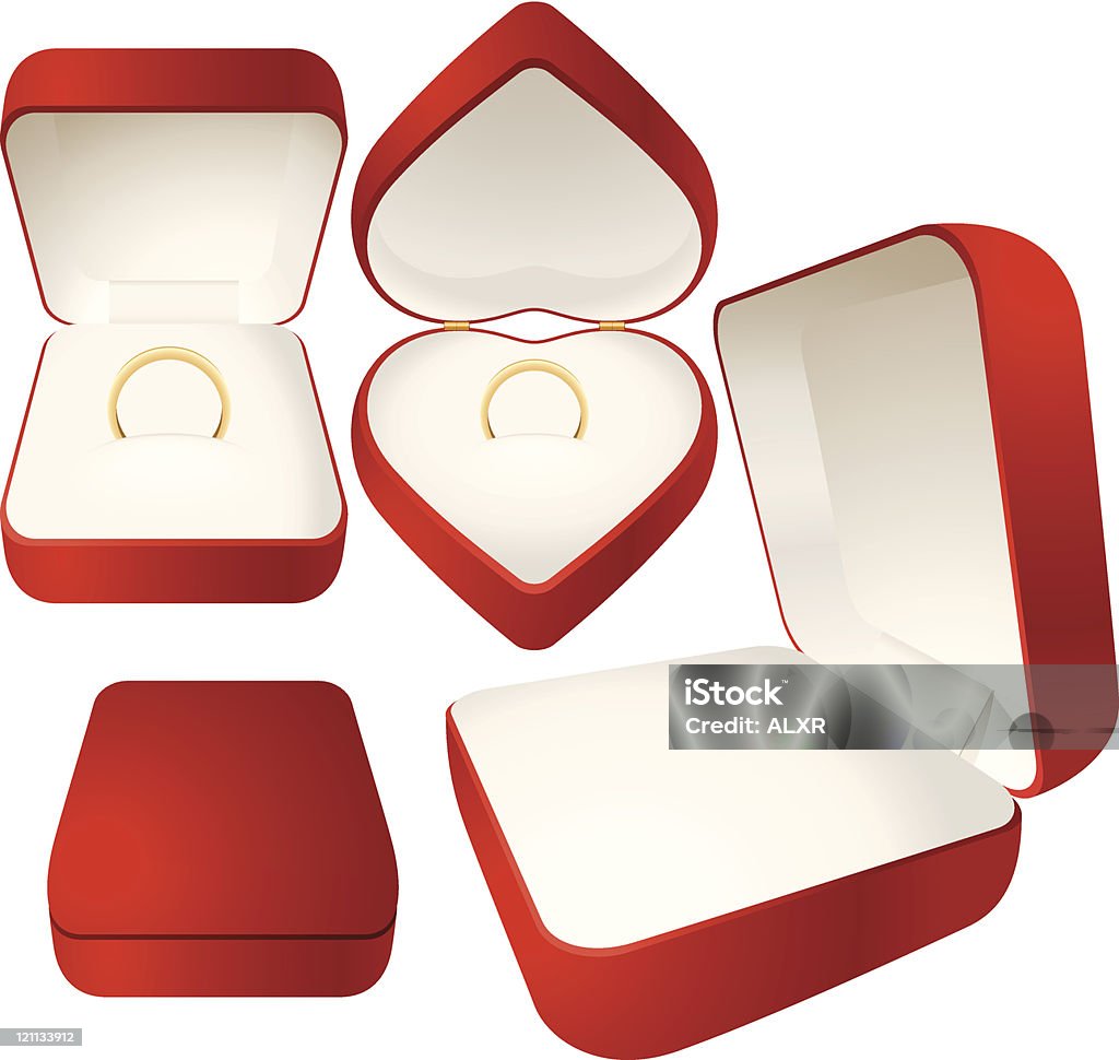 Czerwone Pudełko na biżuterię z złota Obrączka - Grafika wektorowa royalty-free (Pudełko na biżuterię)