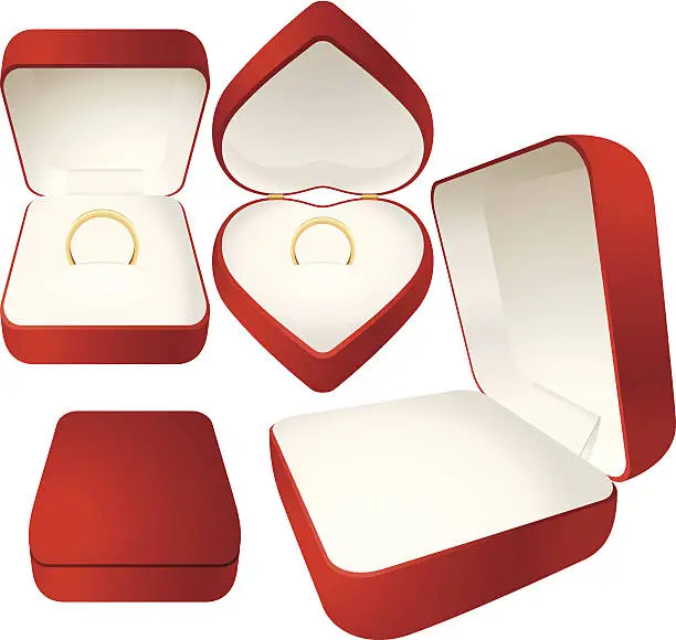 Vector illustration of Red jewelry box with a gold wedding ring (CMYK)