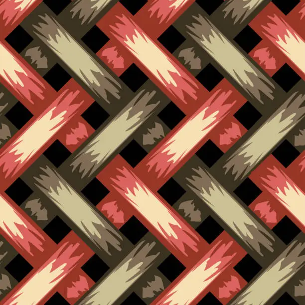 Vector illustration of Seamless vector pattern braiding texture with red and brown colours. Simple repeat woven textile background.