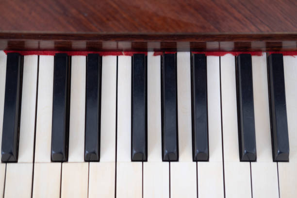 istock Close up piano keys background. Selective focus 1211342960
