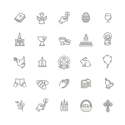 Set of the Easter related outline icons