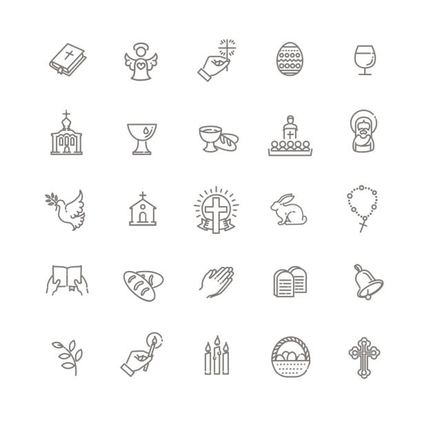 Christianity icon set Set of the Easter related outline icons baptism stock illustrations