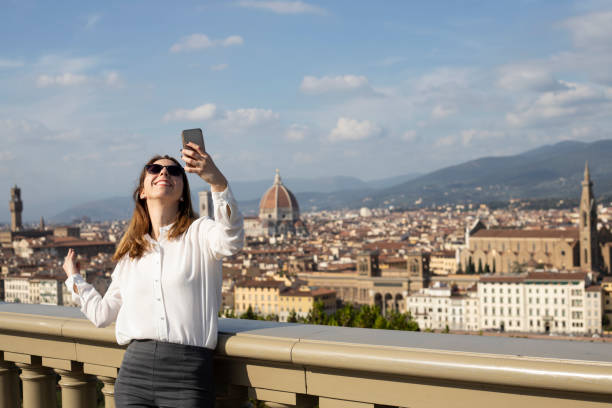 istock Girl taking a selfie from the viewpoint 1211344577