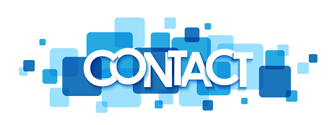 CONTACT vector typography banner on blue squares