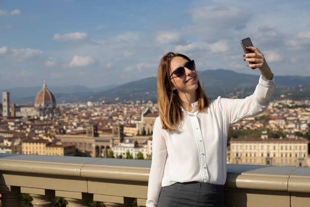 istock Girl taking a selfie from the viewpoint 1211348422