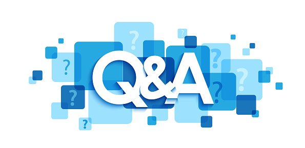 Q&A vector concept word typography banner on blue squares