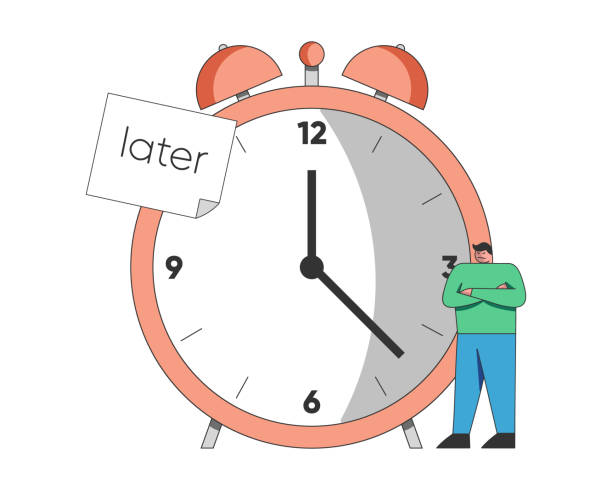 istock Concept of Deadline, Term and Time Waste. Procrastinating Businessman Is Postponing the Work For Later. Outline Linear Flat Vector Illustration 1211349735
