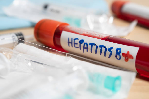 Blood tube with Hepatitis B label stock photo
