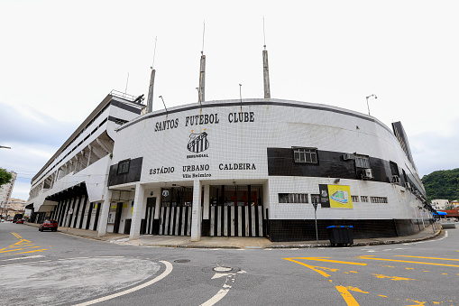 Santos, Sao Paulo state, Brazil - feb 15, 2020 -  Facade of Urbano Caldeira stadium, known as Vila Belmiro. Soccer stadium of Santos FC .