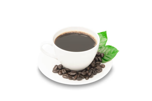 istock hot black coffee in white coffee cup isolated on white background decoration with roasted coffee beans and fresh green leaf for refreshing morning energy drink concept, clipping path included 1211353453