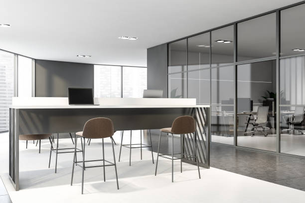 istock Gray coworking area in modern office 1211355315
