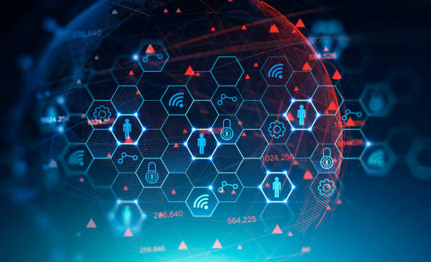 istock Blue business hi tech icons background and planet 1211358037