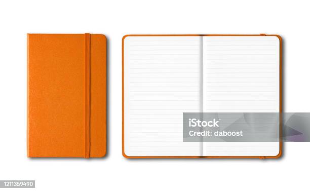 Orange Closed And Open Lined Notebooks Isolated On White Stock Photo - Download Image Now