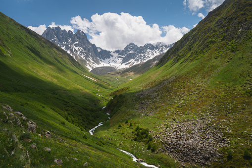 Summer season in Juta valley, small village in Caucasus mountain range in Georgia, Asia