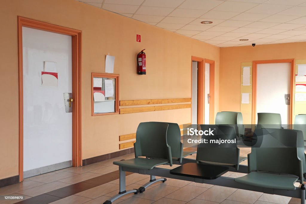 Waiting room in the hospital corridor Hospital Stock Photo