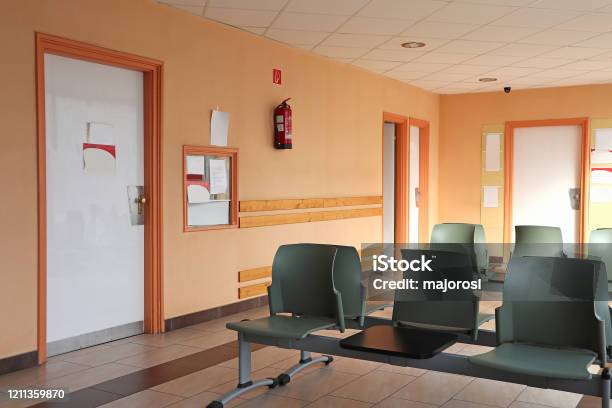 Waiting Room In The Hospital Corridor Stock Photo - Download Image Now - Hospital, Closed, Doctor's Office