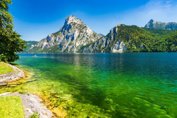 View of the lake of Traunsee, near Traunkirchen in Salzkammergut, Austria