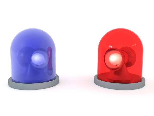 istock 3D Rendering of red and blue emergency flashing light beacons 1211364004