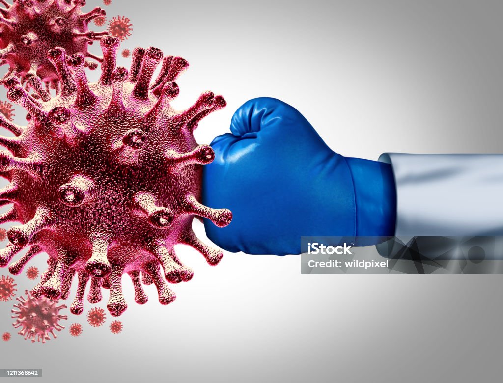 Virus Vaccine Virus vaccine and flu or coronavirus medical fight disease control as a doctor fighting a group of contagious pathogen cells as a health care metaphor for researching a cure with 3D illustration elements. Immune System Stock Photo