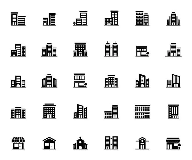 Vector illustration of Simple Set of Buildings Related Vector Icons. Symbol Collection