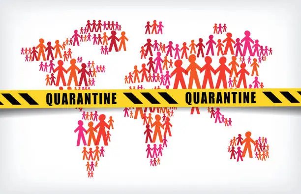 Vector illustration of Paper People Chain and Quarantine Banner