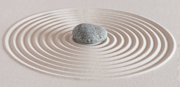 Japanese zen garden with stone in textured sand