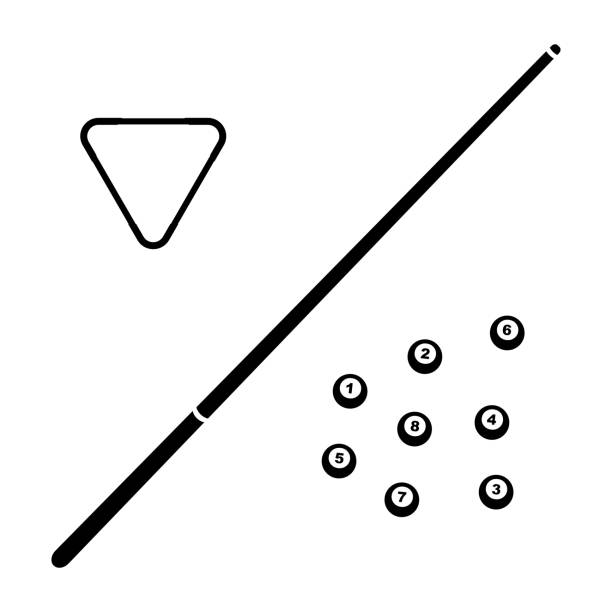 Vector black billiard cue and balls icon. Game equipment. Professional sport, classic cue for official competitions and tournaments. Isolated illustration. Vector black billiard cue and balls icon. Game equipment. Professional sport, classic cue for official competitions and tournaments. Isolated illustration. pool cue stock illustrations