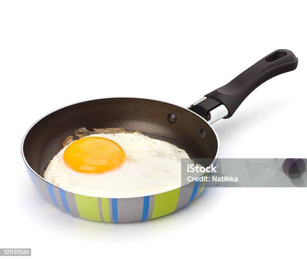 Fried Egg On Pan Stock Photo - Download Image Now - Color Image, Cooking Pan, Cut Out