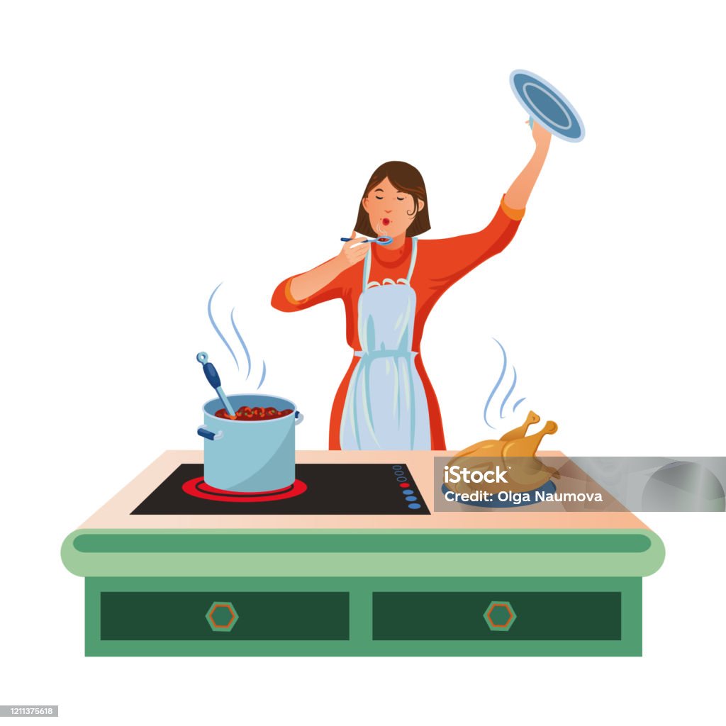 Ilustración de Una Mujer Está Cocinando Y Degustando Sopa Con Una Cuchara En La Mano Ilustración Vectorial En Estilo De Dibujos Animados Planos y más Vectores Libres de Derechos de Madre ama Ilustración de Una Mujer Está Cocinando Y Degustando Sopa Con Una Cuchara En La Mano Ilustración Vectorial En Estilo De Dibujos Animados Planos y más Vectores Libres de Derechos de Madre ama