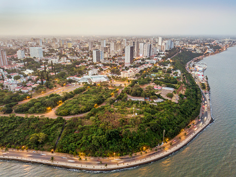 Aerial view of beautiful coast of Maputo, Costa do Sol, capital city of Mozambique
