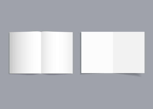モックアップ二重パンフレット。●影のあるチラシの白いカバー。現実的な雑誌、パンフレット、カード、チラシのための紙テンプレートの小冊子やチラシ。a4、a3、a5 のページカタログ形式 - white pages点のイラスト素材／クリップアート素材／マンガ素材／アイコン素材