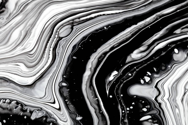 istock Monocolor alcohol ink marbling raster background. Liquid waves and stains minimalistic illustration. Black and white abstract fluid art. Acrylic and oil paint flow monochrome contemporary backdrop. 1211378980