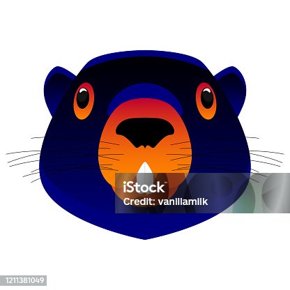 istock Abstract groundhog head isolated on white. Graphic cartoon groundhog portrait painted in imaginary colors for design card, invitation, banner, book, scrapbook, t-shirt, poster, scetchbook, album etc. 1211381049