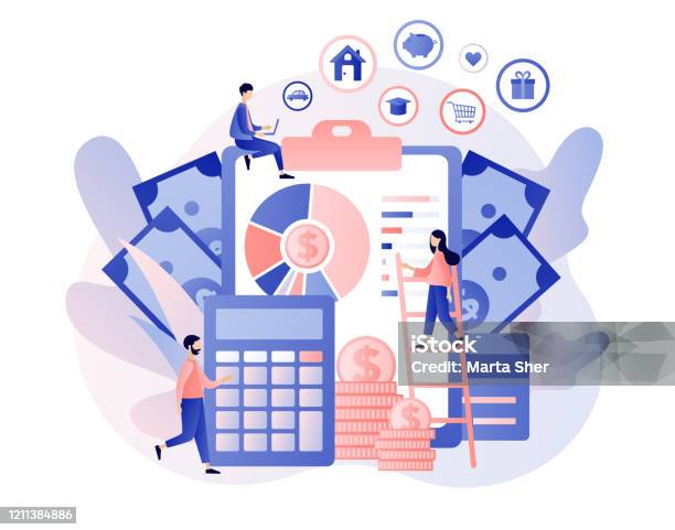 Budget Management Personal Financial Control Financial Literacy Cash Flow Tiny People Is Planning The Personal Budget Modern Flat Cartoon Style Vector Illustration On White Background Stock Illustration - Download Image Now