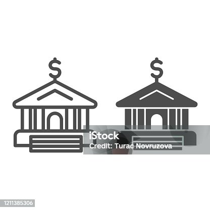 istock Bank line and solid icon. Financial building and dollar symbol, outline style pictogram on white background. Money sign for mobile concept and web design. Vector graphics. 1211385306