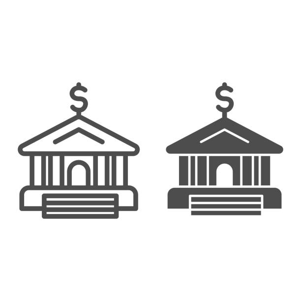 Bank line and solid icon. Financial building and dollar symbol, outline style pictogram on white background. Money sign for mobile concept and web design. Vector graphics. Bank line and solid icon. Financial building and dollar symbol, outline style pictogram on white background. Money sign for mobile concept and web design. Vector graphics republic logo pic stock illustrations