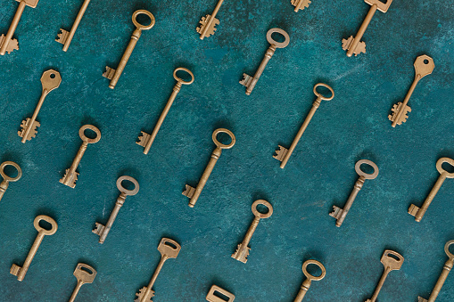 Pattern of many different antique keys