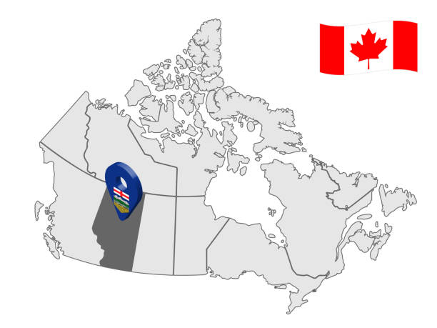지도 캐나다에 알버타의 위치입니다. 3d 알버타 위치 기호입니다. 알버타 주의 국기. 캐나다의 품질지도. 스톡 벡터입니다. eps10. - alberta flag canada province stock illustrations