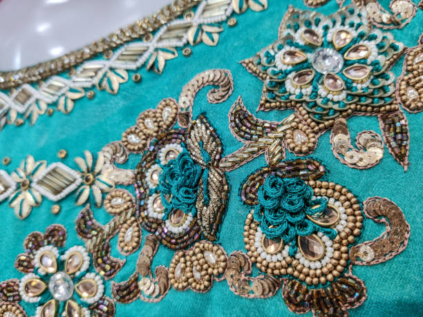 istock Beautiful floral pattern of zardozi embroidery 1211390855