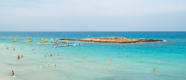 Protaras. Cyprus - October 5, 2018: Island in Front of Fig Tree Bay Beach in Protaras. Cyprus.