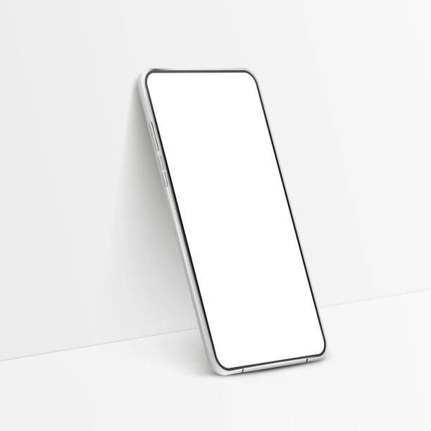 istock White realistic smartphone mockup. 3d mobile phone with blank white screen. Modern cell phone template on white background. Illustration of device 3d screen 1211393514