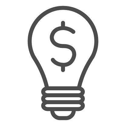 Dollar in lamp line icon. Coin in a light bulb, business idea symbol, outline style pictogram on white background. Money sign for mobile concept and web design. Vector graphics