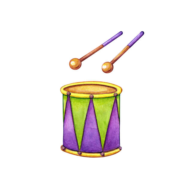 istock illustration of vintage toy drum and drumsticks 1211400214