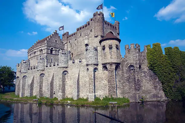 The Gravensteen, medieval castle built in 1180 by count Philip of Alsace, Ghent, Belgium