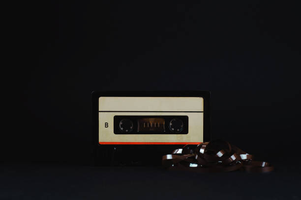 Old audio tape on a dark background