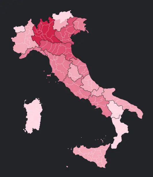 Vector illustration of Italy Coronavirus CoViD-19 Outbreak Epidemic Map